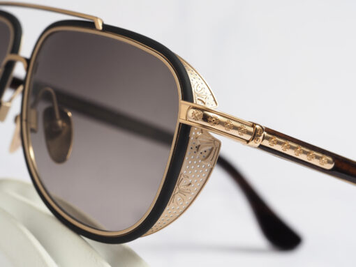 Chrome Hearts Glasses Sunglasses PREYANK – MATTE BLACKMATTE GOLD PLATEDWOOD EBONY WALNUT