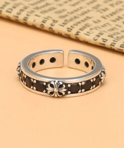 Chrome Hearts Ring Flower Studded With Stones 925 Silver